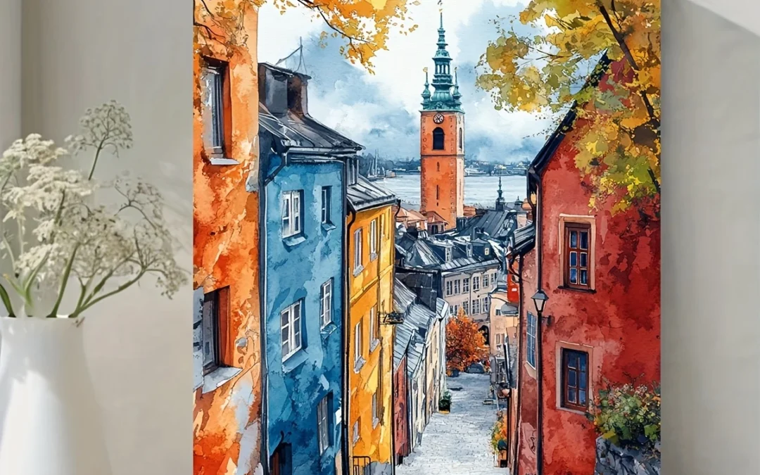Vibrant Autumn Oslo Norway Painting – Wall Art Canvas Framed 40×60