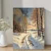 Vintage Impressionist Winter Landscape Wall Art Canvas Framed 40x60