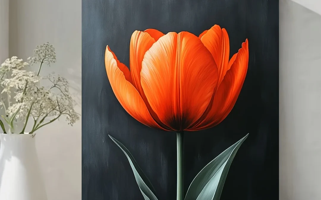 Vibrant  Orange Tulip with Black Background Wall Art Canvas Framed 40×60