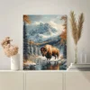 Rustic Mountain Bison ,Wildlife Landscape Wall Art Canvas Framed 40x60 - Image 3