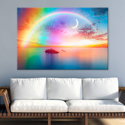Rainbow Over Calm Sea at Dusk Wall Art Print 100% Australian Made