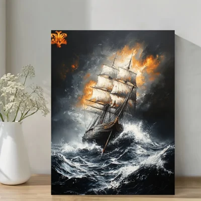 Historic Tall Ship Sailing in Stormy Seas, Ocean Journey Wall Art Canvas Framed 40x60