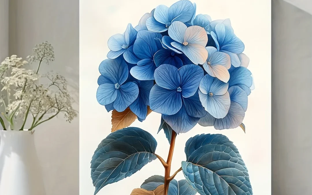 Hydrangea, Blue & Green Floral Painting Wall Art Canvas Framed 40×60