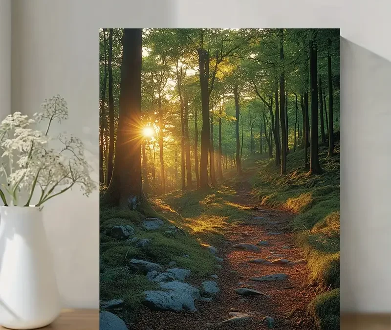 Sunlit Forest Path Landscape Wall Art Canvas Framed 40×60