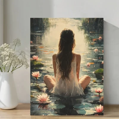 Elegant Woman Among Water Lilies  Wall Art Canvas Framed 40x60