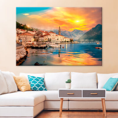Perast in Bay of Kotor at Sunset Wall Art Print 100% Australian Made