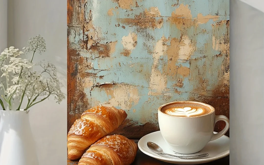 Rustic Coffee & Croissant Wall Art Canvas Framed 40×60