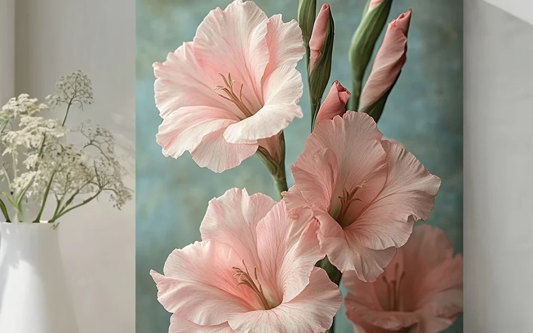 Vintage-Inspired Soft Pink Gladiolus Wall Art Canvas Framed 40×60