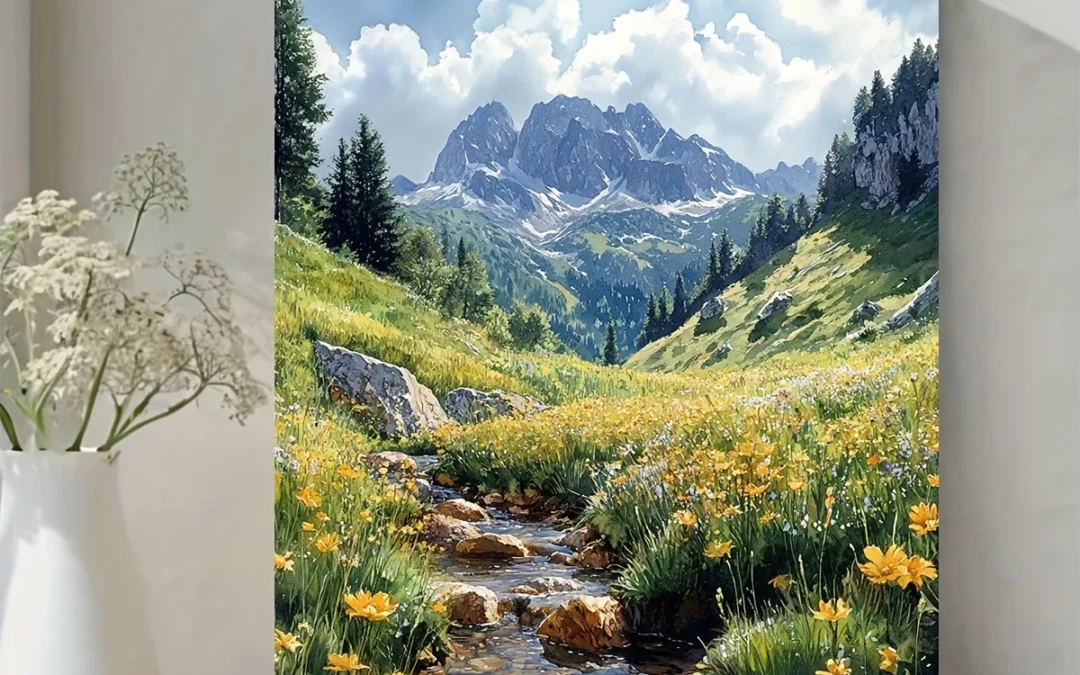 Vibrant Spring Landscape, Hiking & Nature Wall Art Canvas Framed 40×60