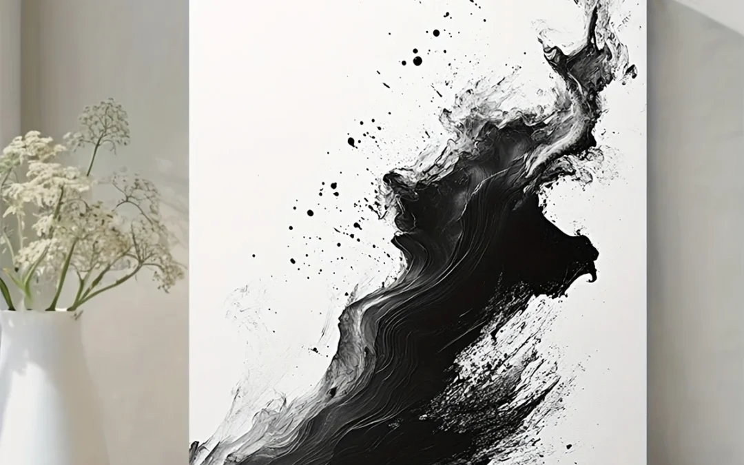 Black and White Abstract Modern Fluid Wall Art Canvas Framed 40×60
