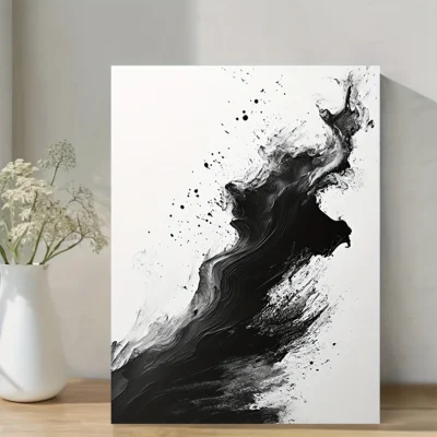 Black and White Abstract Modern Fluid Wall Art Canvas Framed 40x60