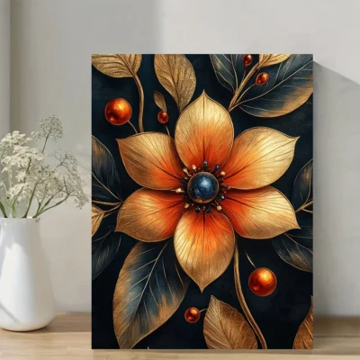 Roaring Twenties Style Golden & Black Floral Wall Art Canvas Framed 40x60