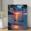 Ocean Sunset Palm Tree Swing Beach Wall Art Canvas Framed 40x60