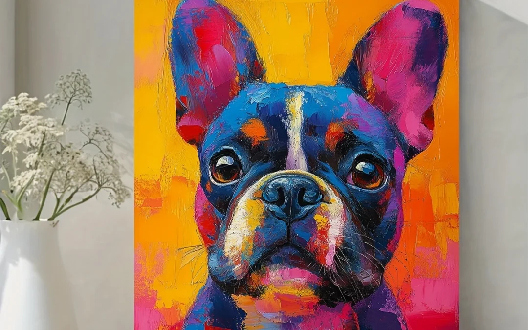 Vibrant Colorful Dog Portrait Wall Art Canvas Framed 40×60