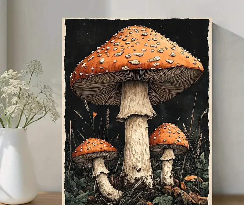Vintage Mushroom Wall Art Canvas Framed 40×60