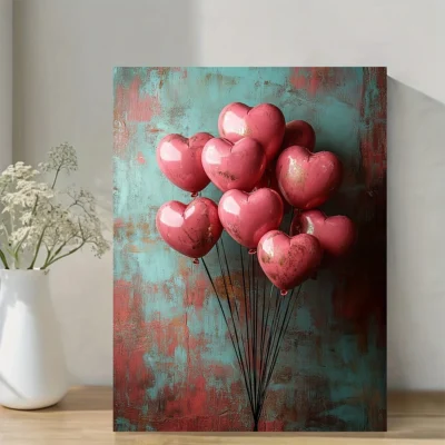 Romantic Heart Balloons  Wall Art Canvas Framed 40x60