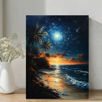 Beach at Night Starry Sky Painting  Wall Art Canvas Framed 40x60