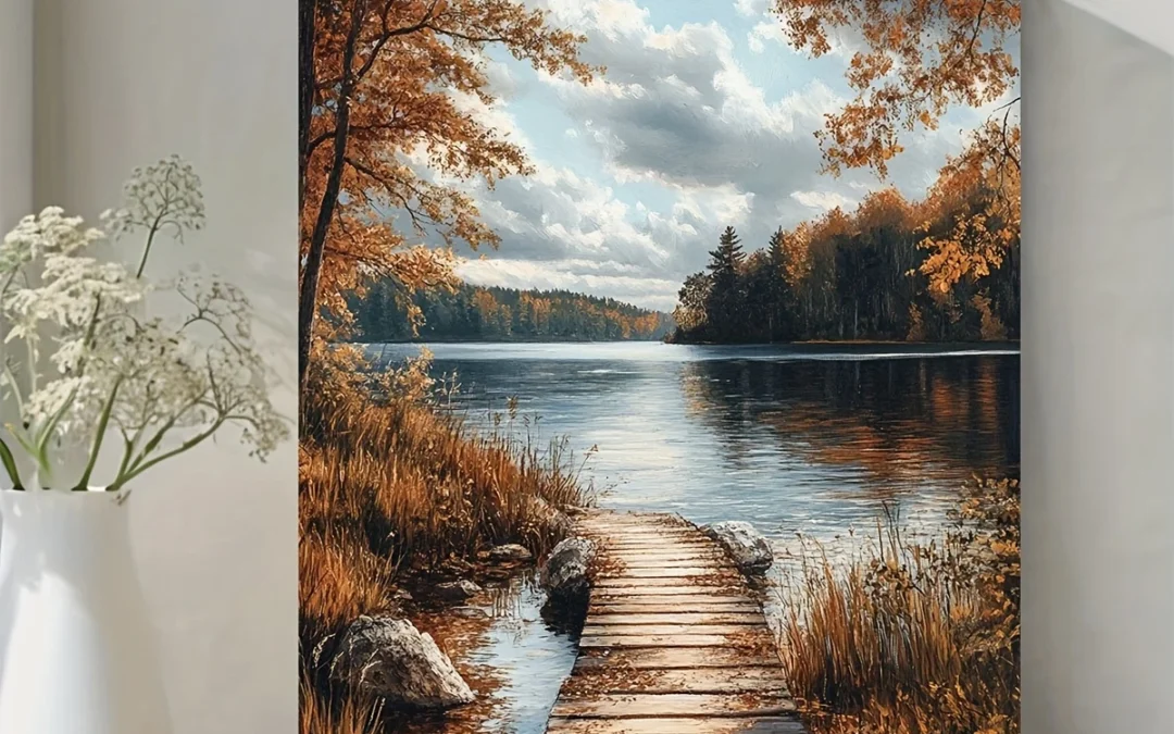 Scenic Autumn Lake Iowa Wall Art Canvas Framed 40×60