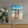 Serene Beach Seascape Painting with Kids Playing Wall Art Canvas Framed 40x60 - Image 2