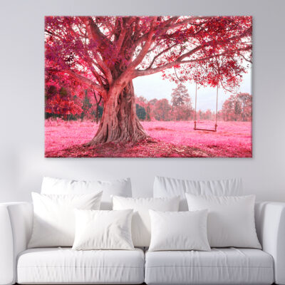 Swing on Tree in Pink Forest Wall Art Print 100% Australian Made