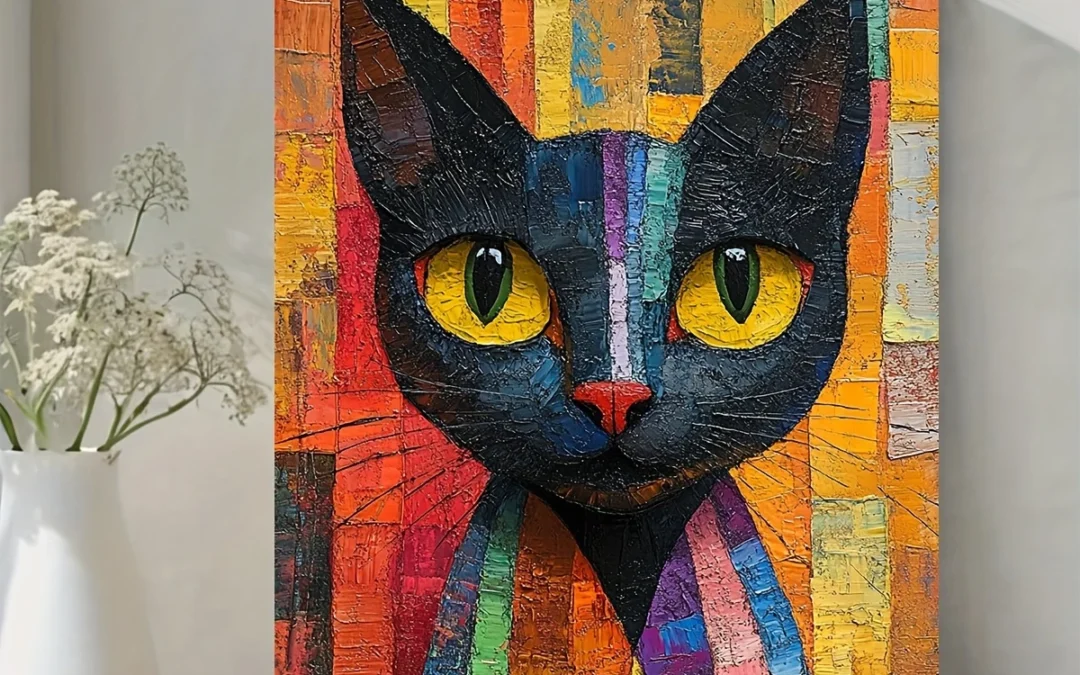 Black Cat in Colorful Robe Wall Art Canvas Framed 40×60