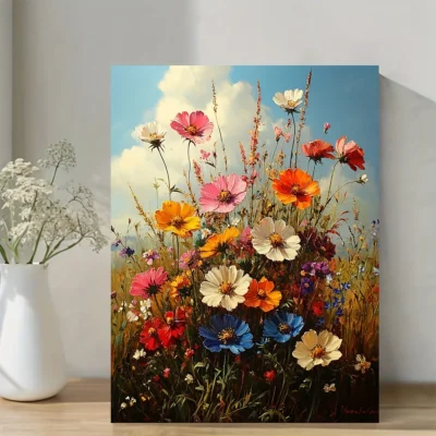 Rustic Wildflower Garden  Wall Art Canvas Framed 40x60