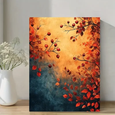 Autumn Leaves & Berries Wall Art Canvas Framed 40x60
