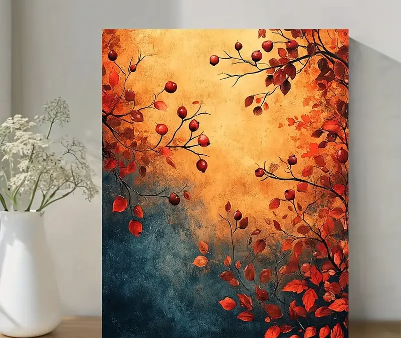 Autumn Leaves & Berries Wall Art Canvas Framed 40×60