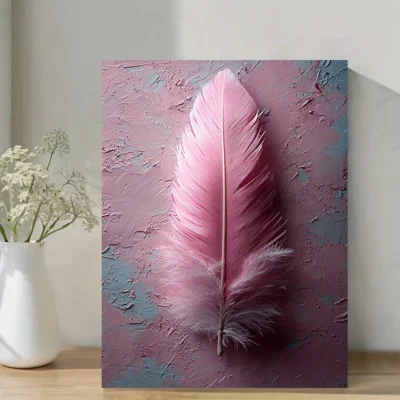 Light Pink Feather on Textured Brick Background Wall Art Canvas Framed 40x60