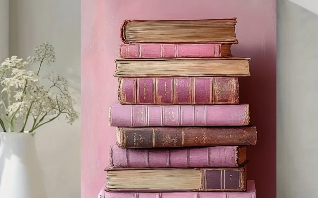 Vintage Books Light Pink & Brown Rustic Wall Art Canvas Framed 40×60