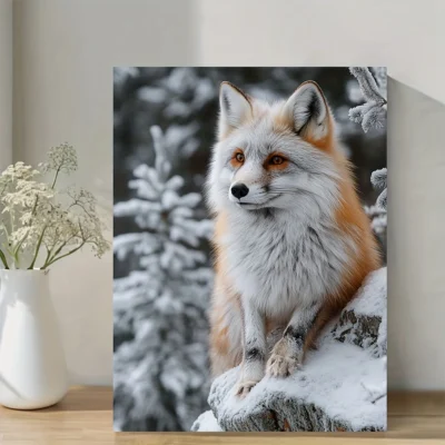 Majestic Artic Snowy Fox  Wall Art Canvas Framed 40x60