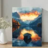Vibrant Sunset Landscape with Rowboat Wall Art Canvas Framed 40x60