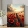 Vibrant Sunset Landscape with Red Poppy Wildflower Field Wall Art Canvas Framed 40x60