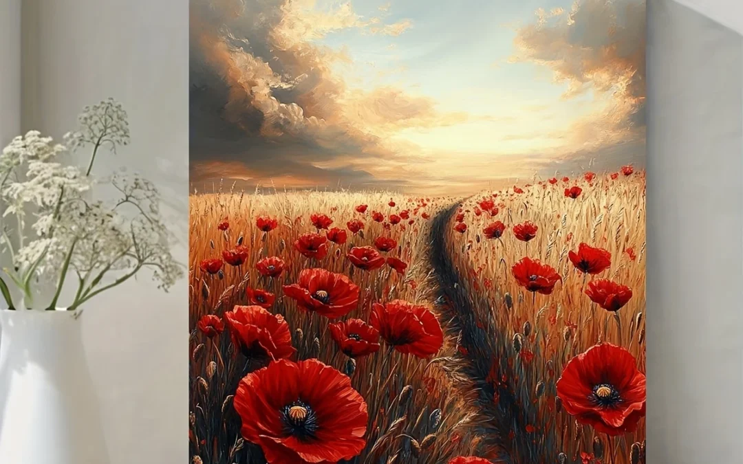 Vibrant Sunset Landscape with Red Poppy Wildflower Field Wall Art Canvas Framed 40×60