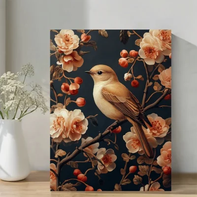 Elegant Bird & Floral Wall Art Canvas Framed 40x60