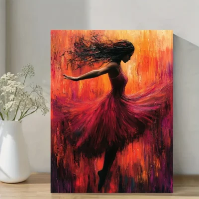 Vibrant Red Dancing Ballerina Wall Art Canvas Framed 40x60