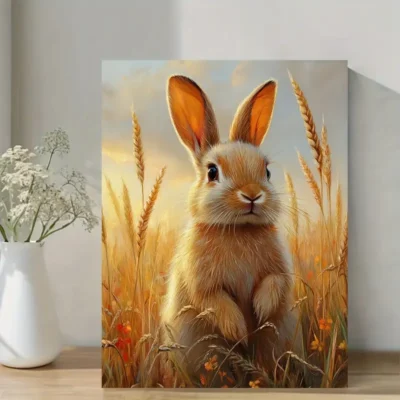 Whimsical Rabbit in Wheat Field Wall Art Canvas Framed 40x60