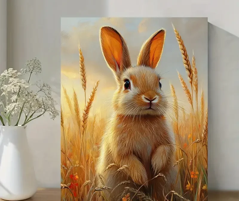 Whimsical Rabbit in Wheat Field Wall Art Canvas Framed 40×60