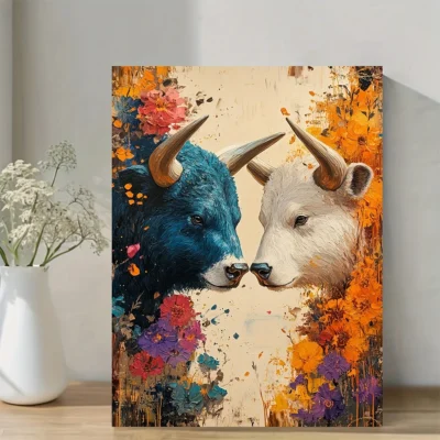 Abstract Bulls Oil Painting  Wall Art Canvas Framed 40x60