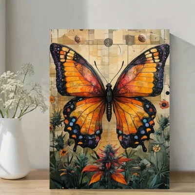 Vibrant Orange ,Purple ,Blue ,Green Weed, Trippy Butterfly Wall Art Canvas Framed 40x60