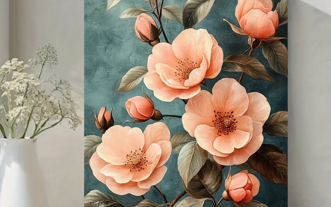Pink Peonies & Green Leaves Floral Verse Wall Art Canvas Framed 40×60