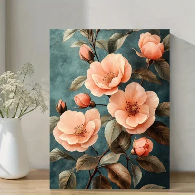 Pink Peonies & Green Leaves Floral Verse Wall Art Canvas Framed 40x60