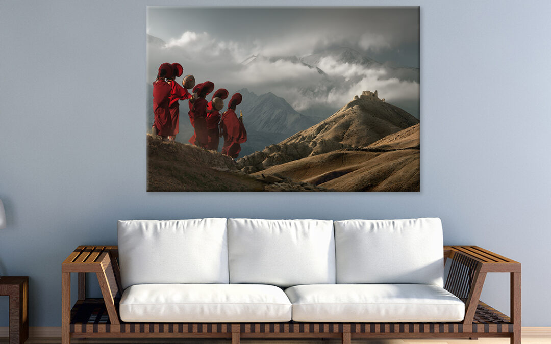 Young Monks Walking to Temple Wall Art Print 100% Australian Made
