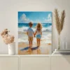 Serene Beach Seascape Painting with Kids Playing Wall Art Canvas Framed 40x60 - Image 3