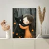 Whimsical Hugging Black Cat Wall Art Canvas Framed 40x60 - Image 3
