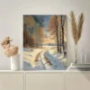 Vintage Impressionist Winter Landscape Wall Art Canvas Framed 40x60 - Image 2