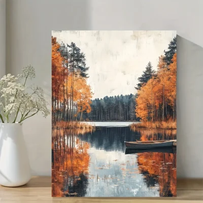 Serene Autumn Landscape With Lake Norman North Carolina  Wall Art Canvas Framed 40x60