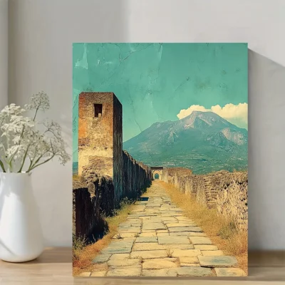Ancient Roman Ruins & Mount Vesuvius Landscape Wall Art Canvas Framed 40x60
