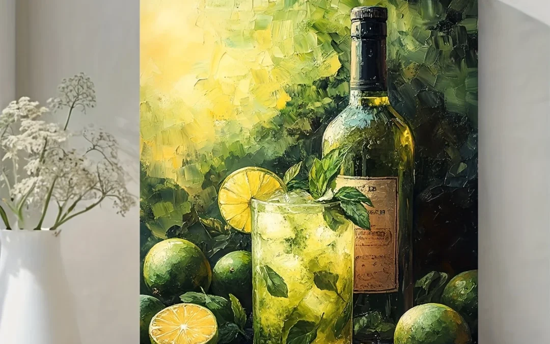 Vibrant Alcohol Gimlet Wine  Wall Art Canvas Framed 40×60