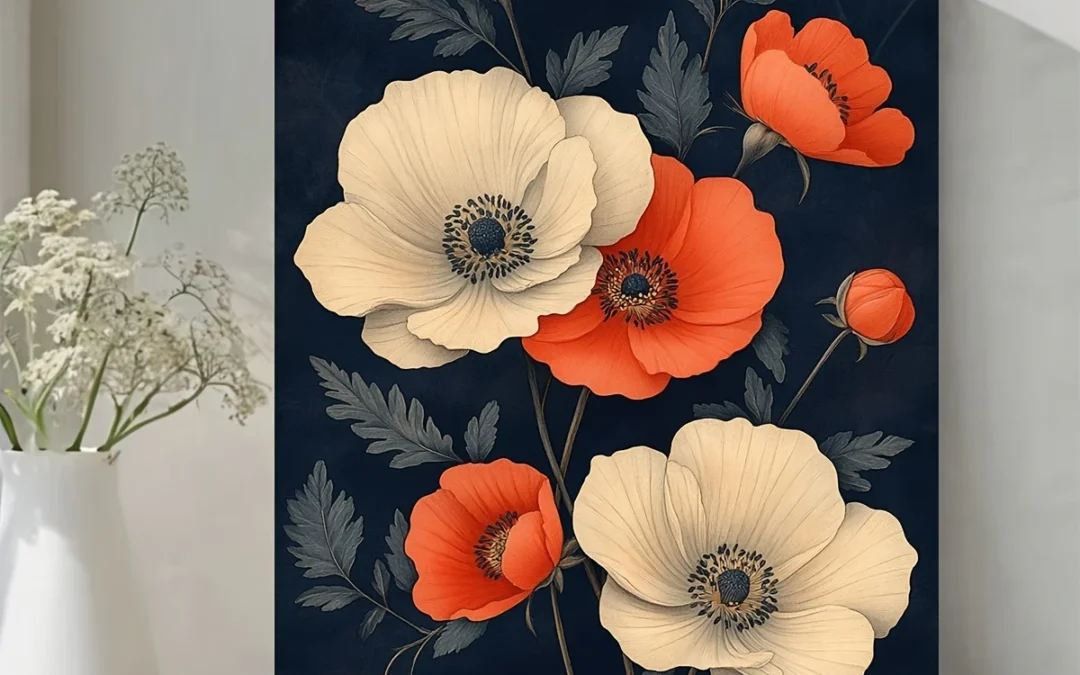 Vintage Floral Botanical Design, Wall Art Canvas Framed 40×60